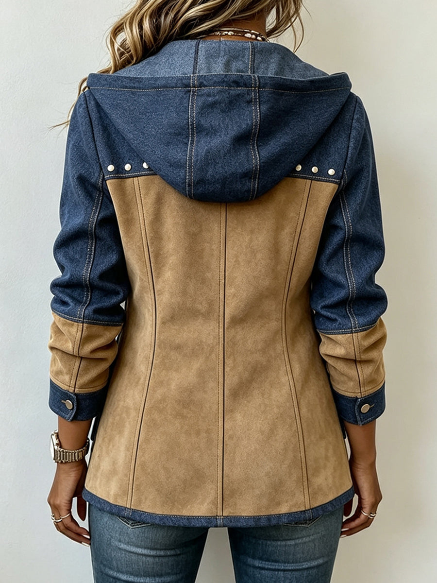 Women's Hooded Jacket with Pockets and Studs