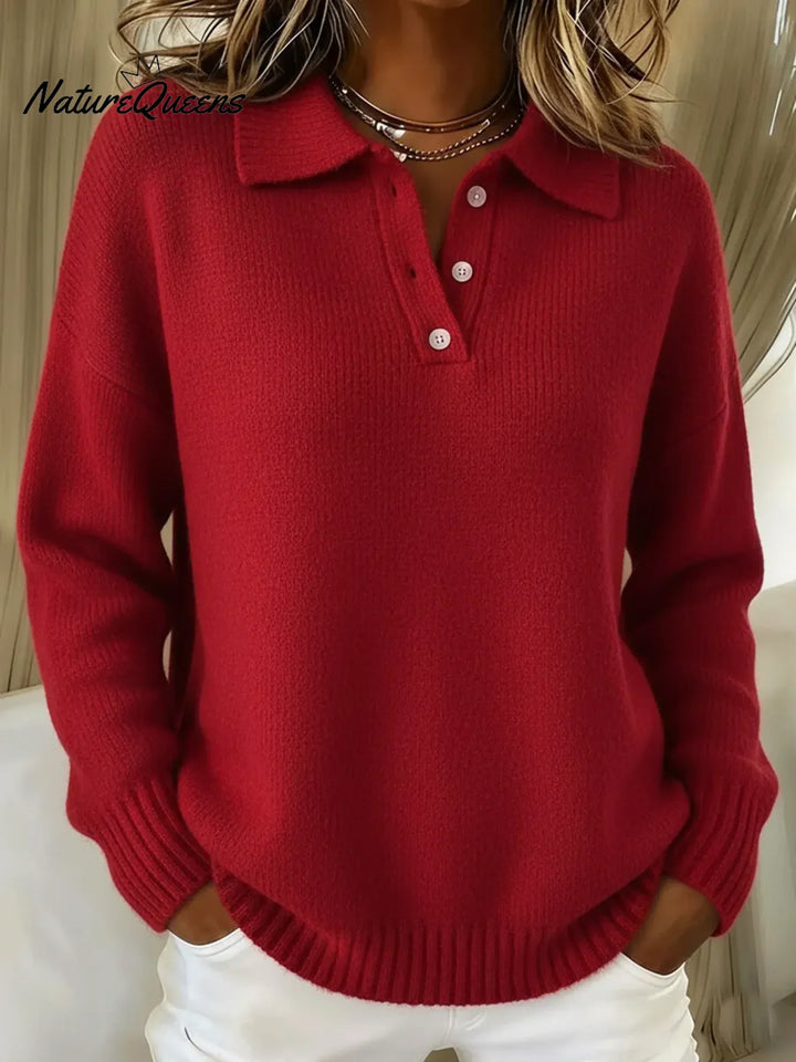 Classic Long-Sleeved Polo Collar Sweater for Men and Women, Soft Stretch Knit