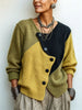 Women's Color-Block Knit Sweater with Asymmetric Buttons, Relaxed Fit