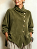 Women's Corduroy Sweatshirt with Asymmetric Button Placket and Draped Shawl Collar