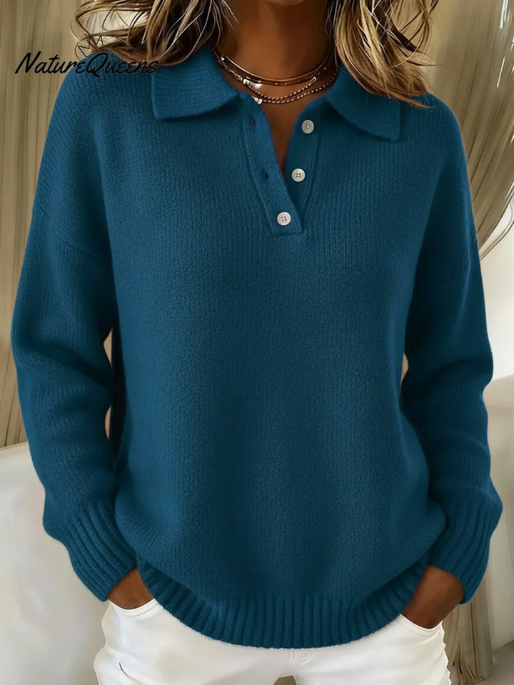 Classic Long-Sleeved Polo Collar Sweater for Men and Women, Soft Stretch Knit