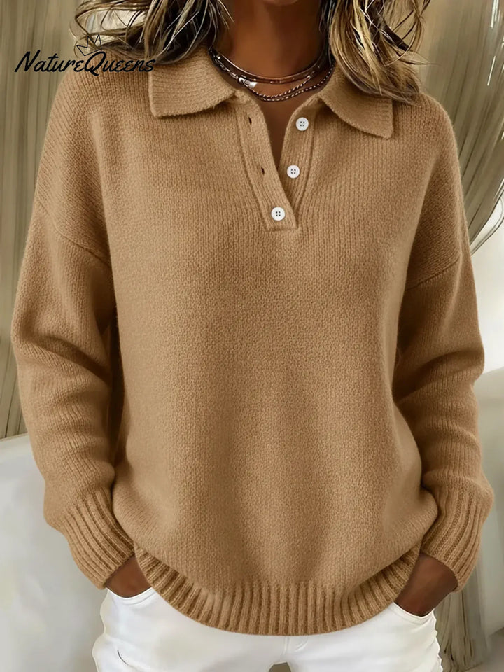 Classic Long-Sleeved Polo Collar Sweater for Men and Women, Soft Stretch Knit