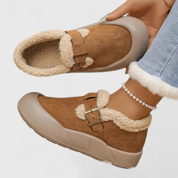 Women's Suede Slippers with Sherpa Fleece Trim