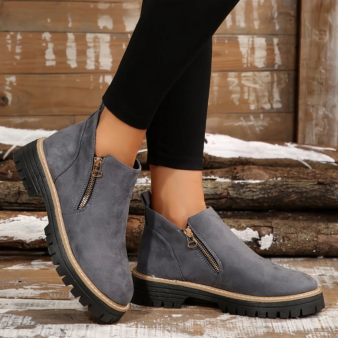 Leopard Print Suede Side-Zip Ankle Boots With Chunky Lug Sole