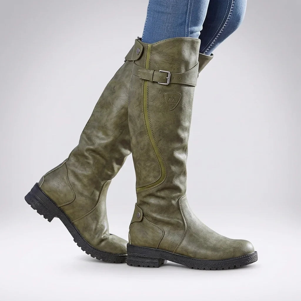 Women's Knee-High Boots with Buckle Strap