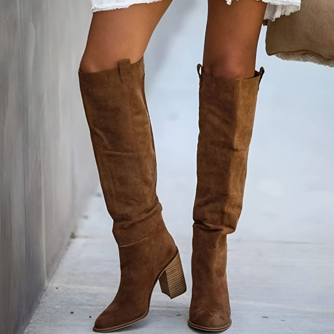Suede Over-the-Knee Block Heel Boots for Women