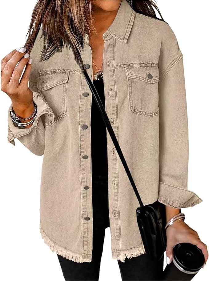 Denim Oversized Jacket with Button-Down Front for Women