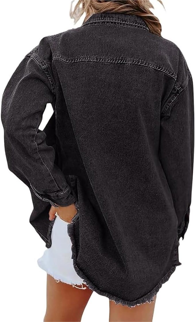 Denim Oversized Jacket with Button-Down Front for Women