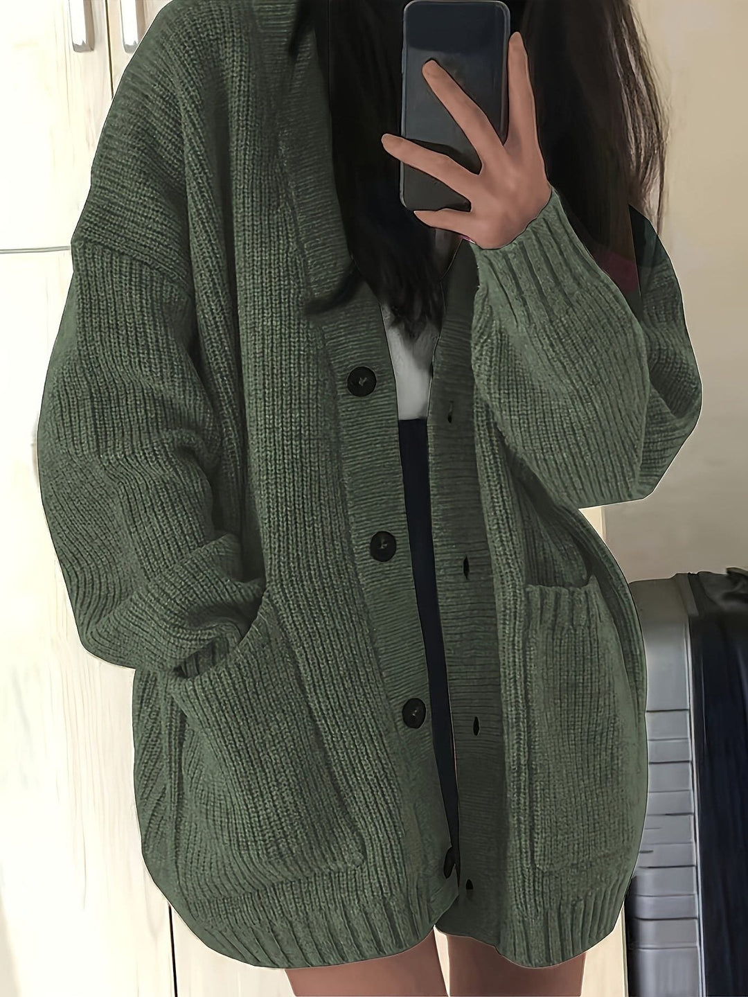 Chunky Knit Oversized Cardigan with Button-Front for Women