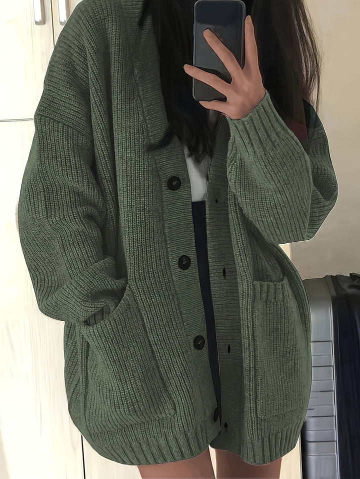 Chunky Knit Oversized Cardigan with Button-Front for Women