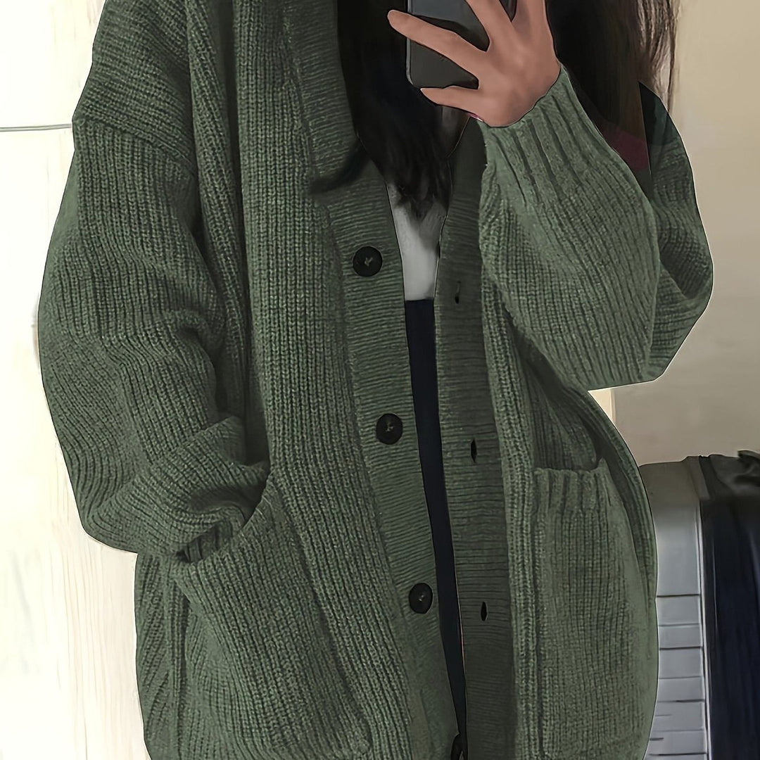 Chunky Knit Oversized Cardigan with Button-Front for Women