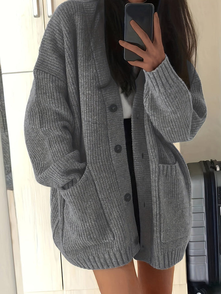 Chunky Knit Oversized Cardigan with Button-Front for Women