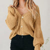 Chunky Knit Cardigan with Balloon Sleeves and V-Neck for Women