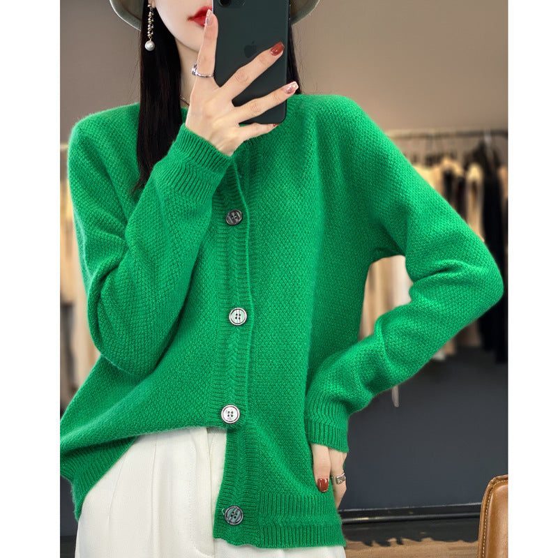 Oversized Cashmere Cardigan with Button Placket for Women