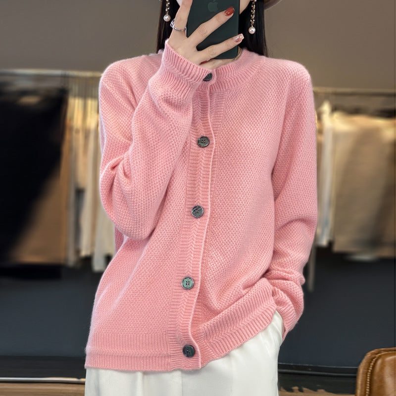 Oversized Cashmere Cardigan with Button Placket for Women