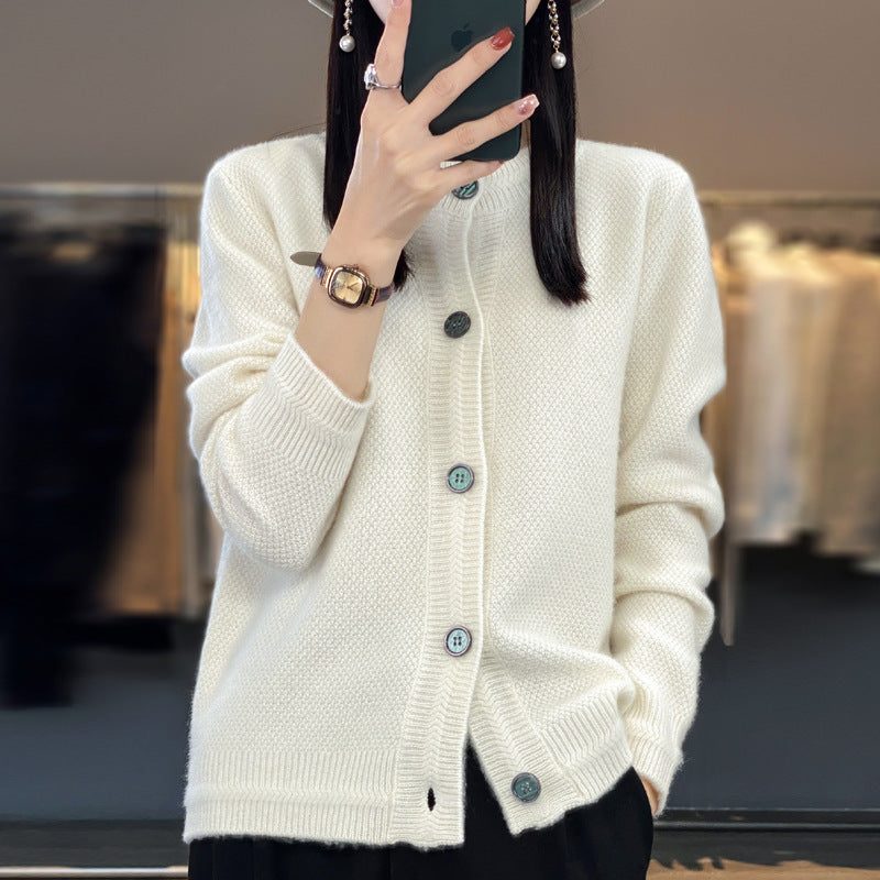 Oversized Cashmere Cardigan with Button Placket for Women