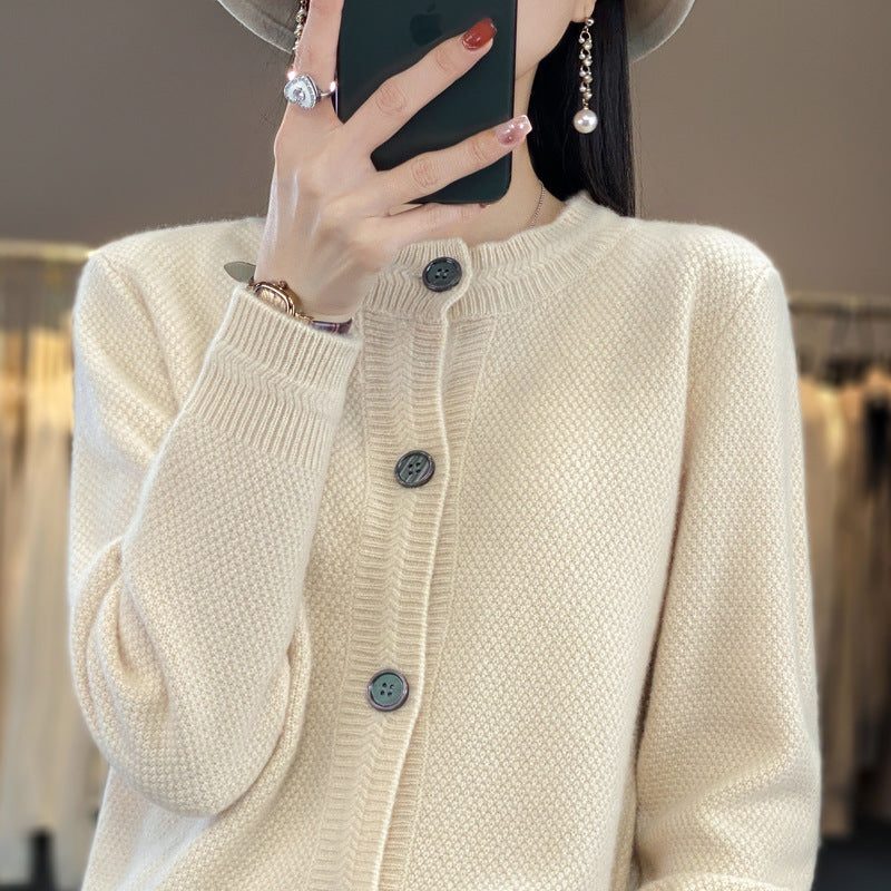 Oversized Cashmere Cardigan with Button Placket for Women