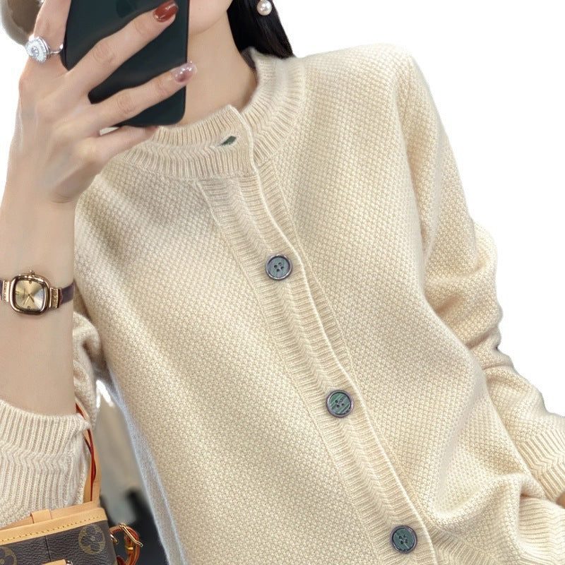 Oversized Cashmere Cardigan with Button Placket for Women