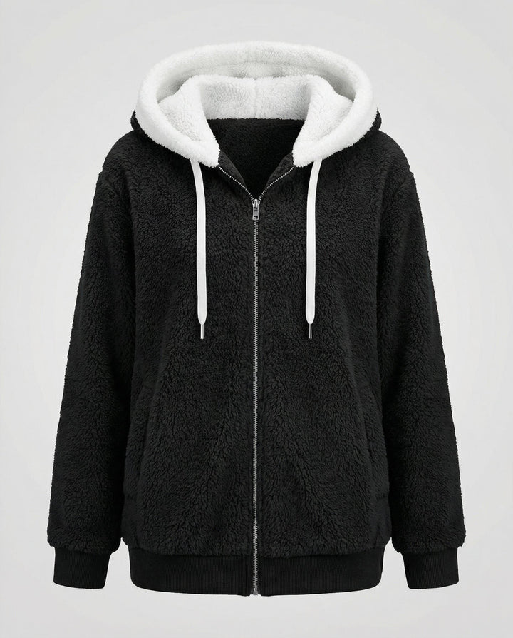 Oversized Hooded Fleece Jacket with Drawstrings for Women