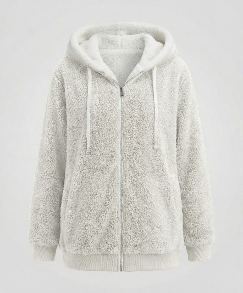 Oversized Hooded Fleece Jacket with Drawstrings for Women