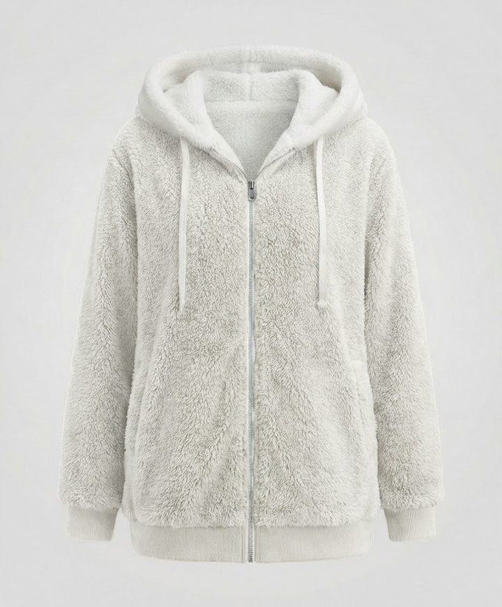 Oversized Hooded Fleece Jacket with Drawstrings for Women