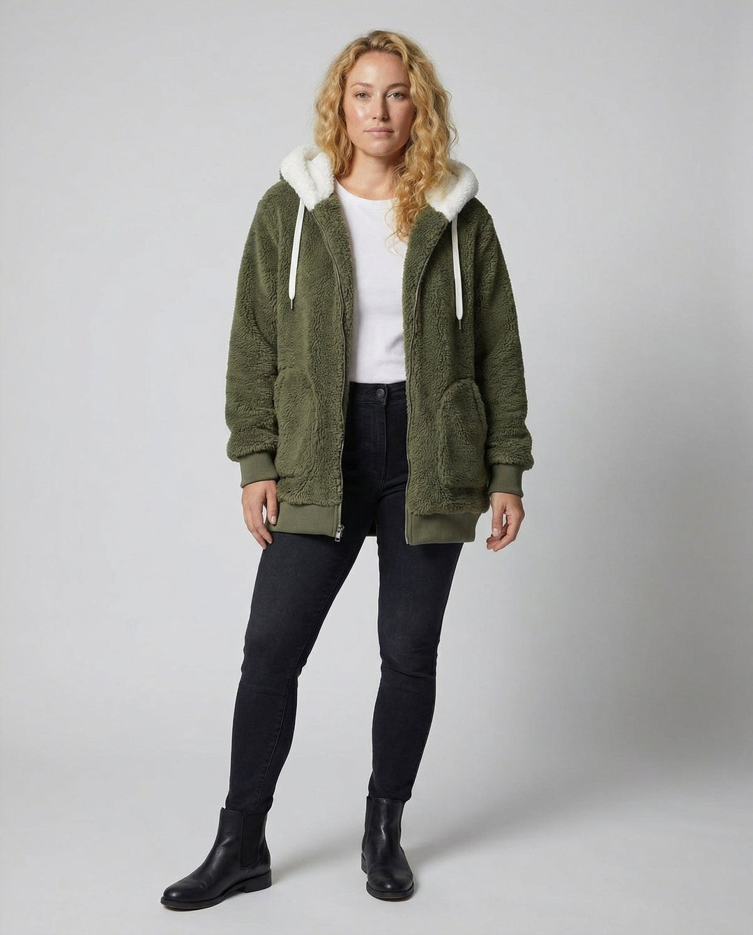 Oversized Hooded Fleece Jacket with Drawstrings for Women