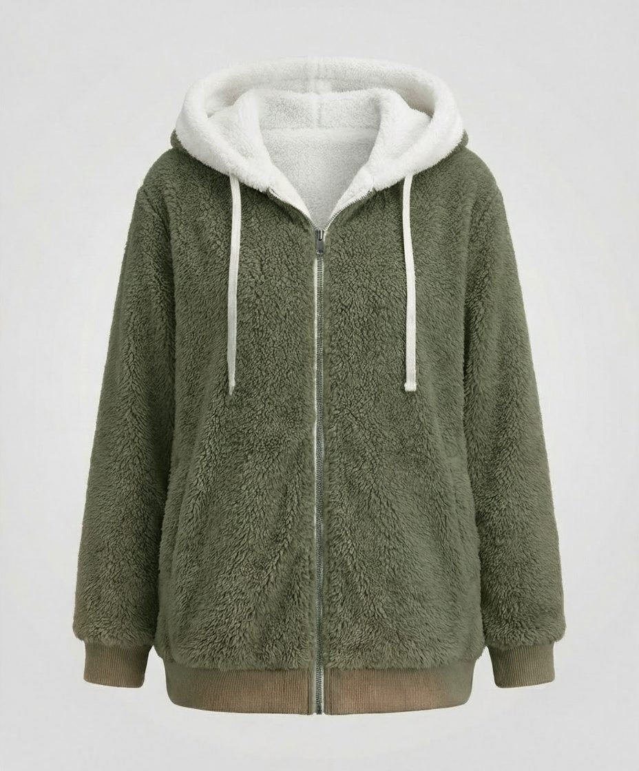 Oversized Hooded Fleece Jacket with Drawstrings for Women