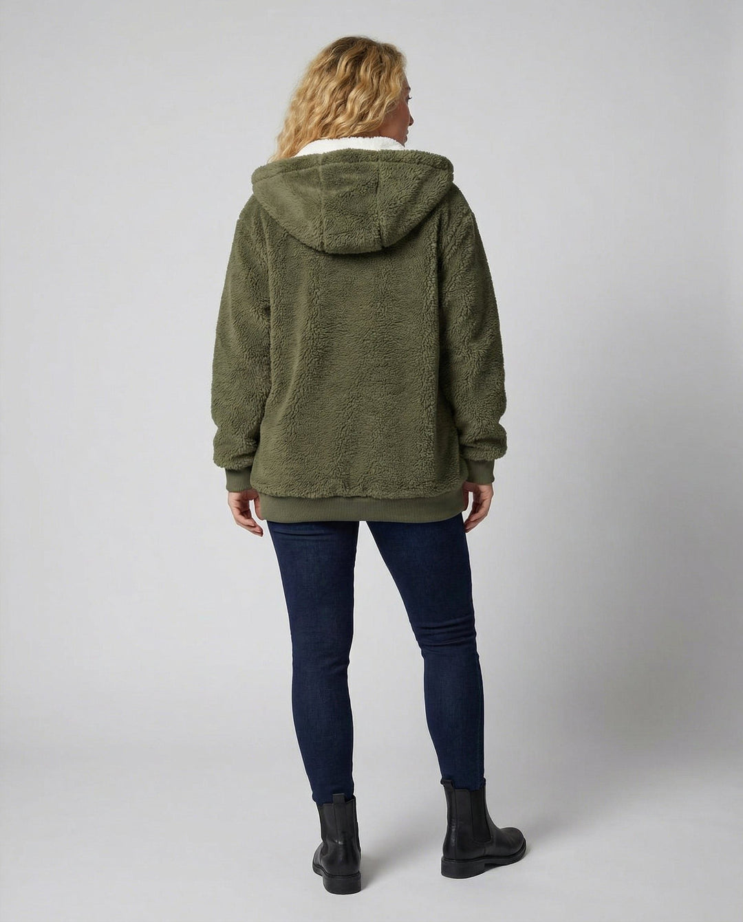 Oversized Hooded Fleece Jacket with Drawstrings for Women