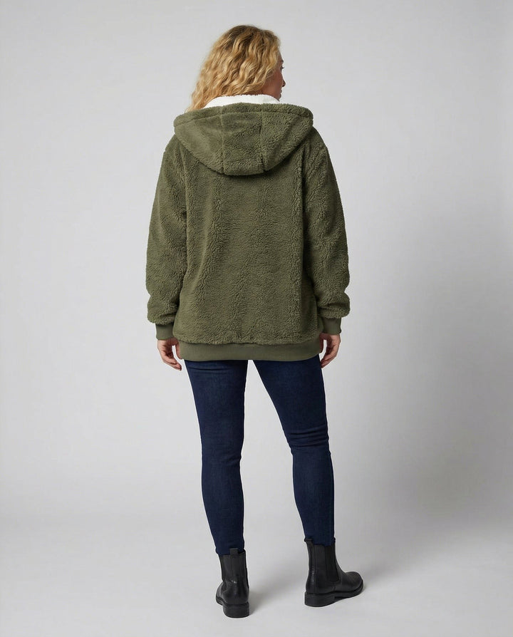 Oversized Hooded Fleece Jacket with Drawstrings for Women