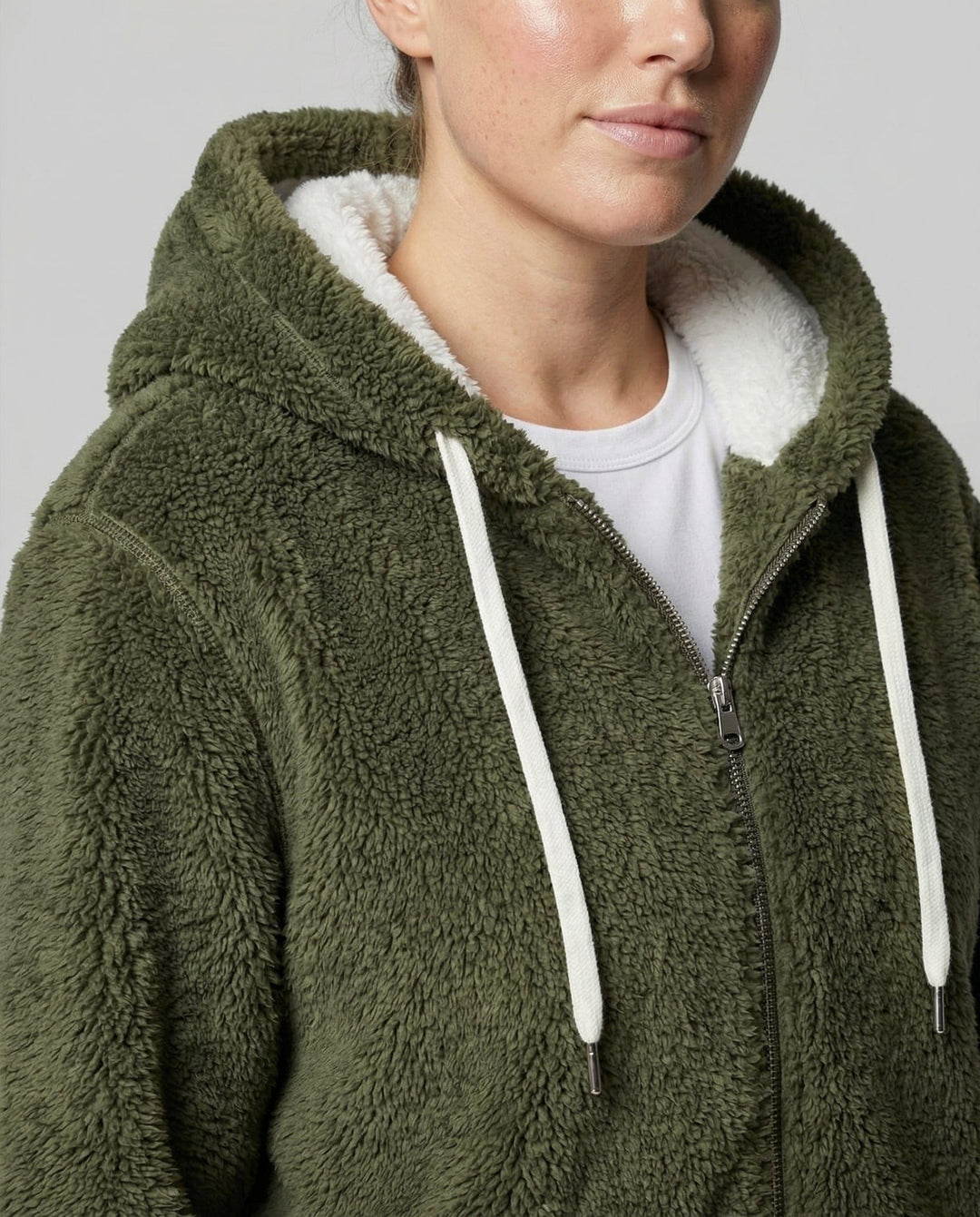 Oversized Hooded Fleece Jacket with Drawstrings for Women