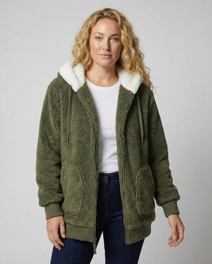 Oversized Hooded Fleece Jacket with Drawstrings for Women