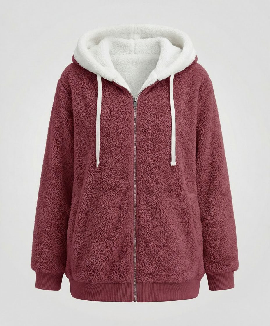 Oversized Hooded Fleece Jacket with Drawstrings for Women