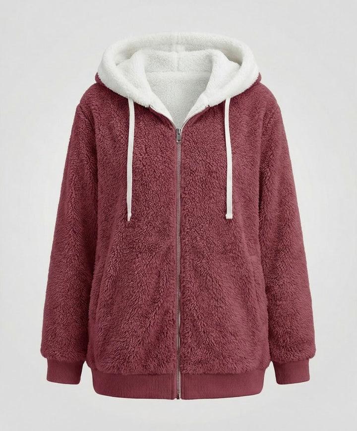 Oversized Hooded Fleece Jacket with Drawstrings for Women