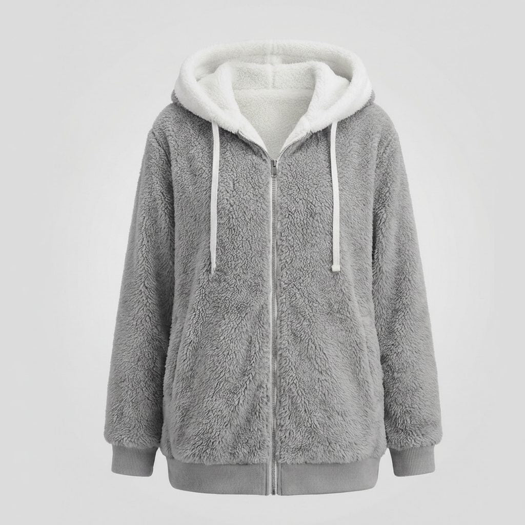 Oversized Hooded Fleece Jacket with Drawstrings for Women