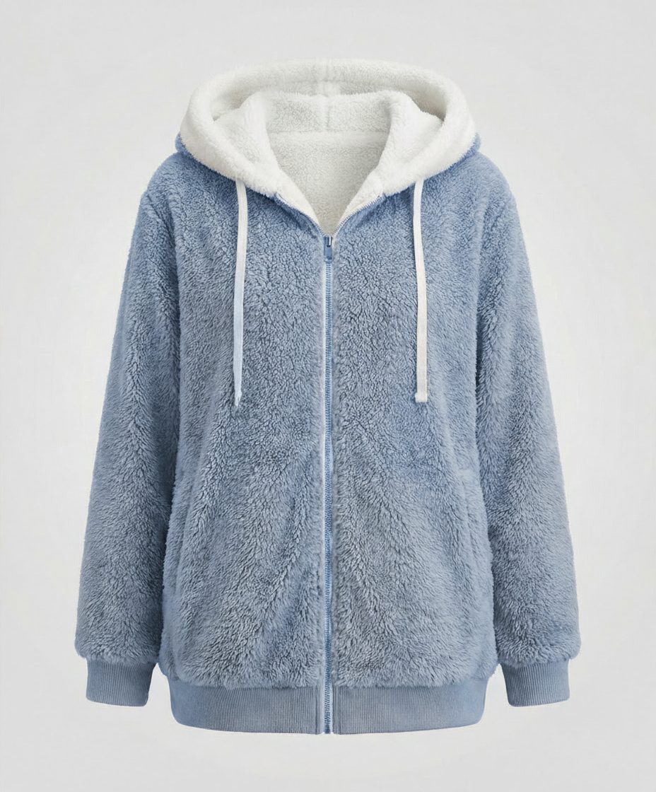 Oversized Hooded Fleece Jacket with Drawstrings for Women