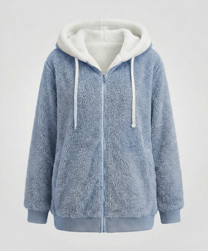 Oversized Hooded Fleece Jacket with Drawstrings for Women