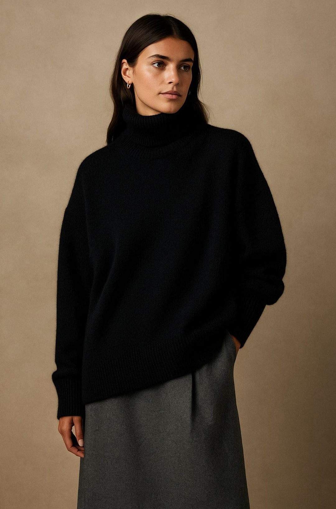 Cashmere Oversized Sweater with Roll Neck for Women