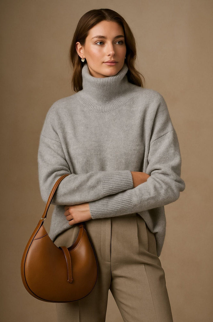 Cashmere Oversized Sweater with Roll Neck for Women