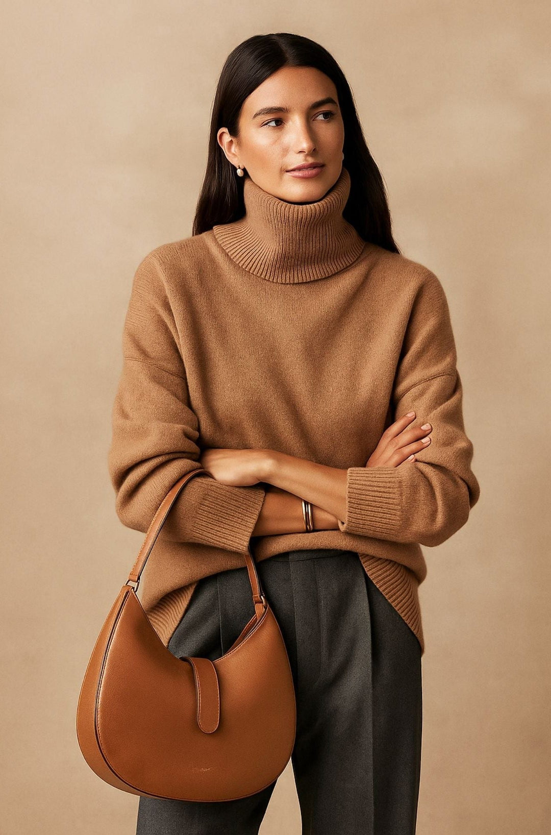 Cashmere Oversized Sweater with Roll Neck for Women