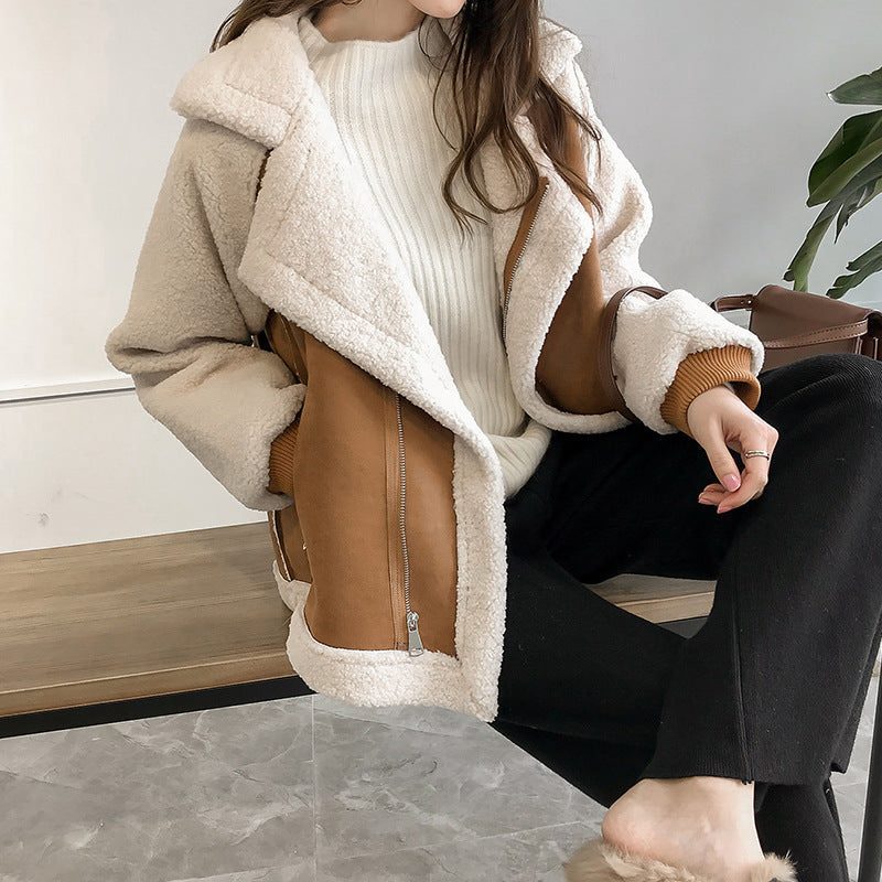 Sherpa Oversized Winter Jacket with Front Zipper for Women