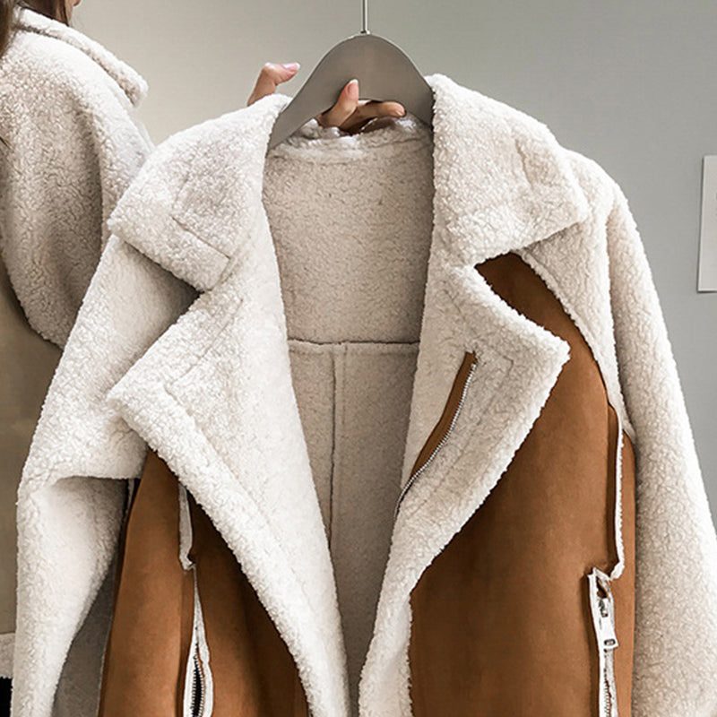 Sherpa Oversized Winter Jacket with Front Zipper for Women
