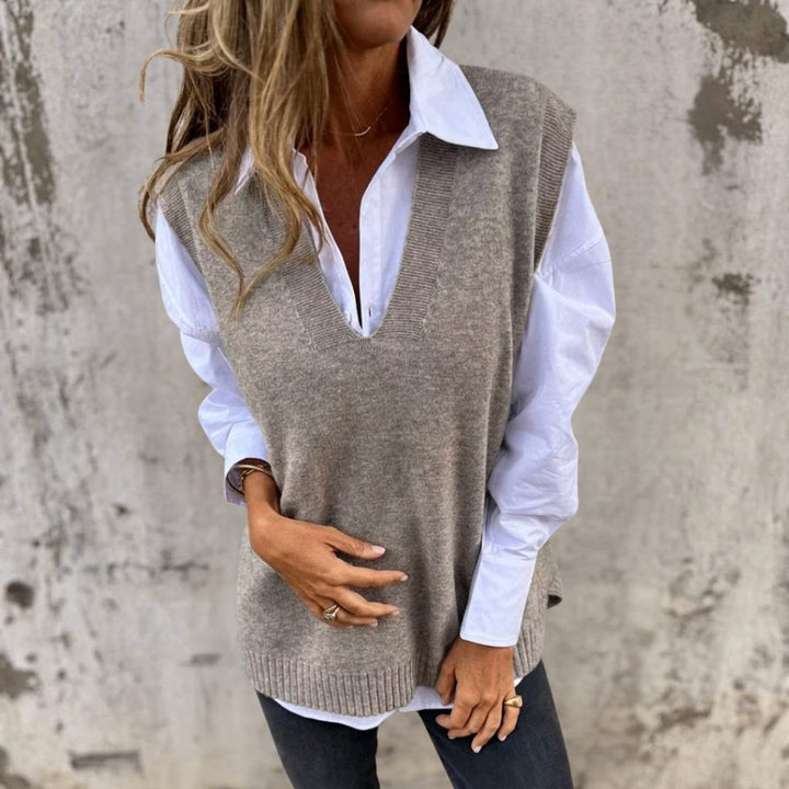 Ribbed Knit Oversized Vest with V-Neck for Women