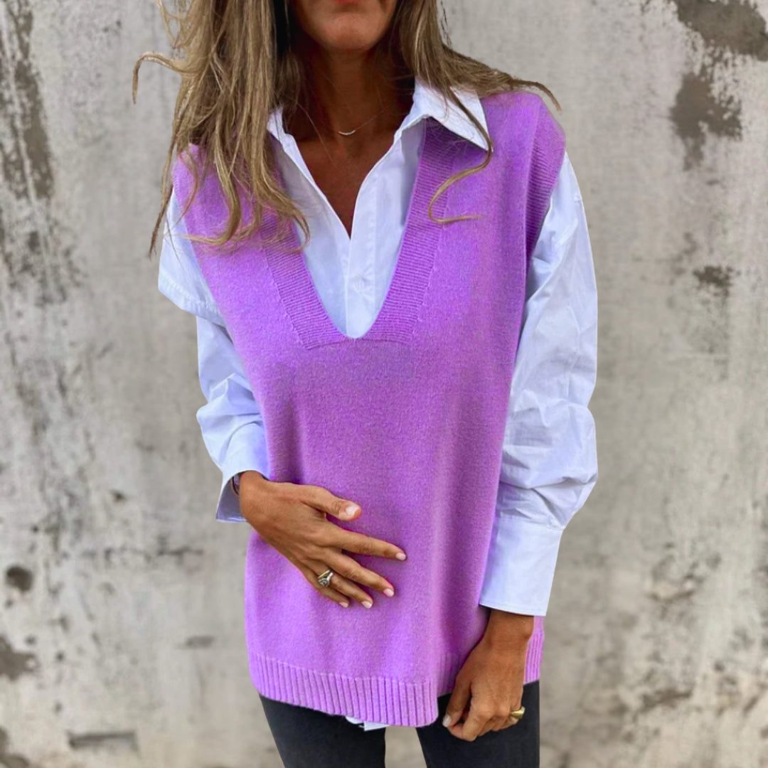 Ribbed Knit Oversized Vest with V-Neck for Women