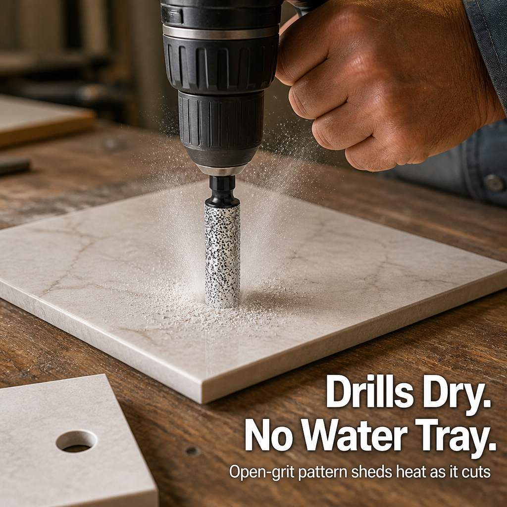 Dry Diamond Drill Bit for Tiles, Marble and Glass – No Water Required