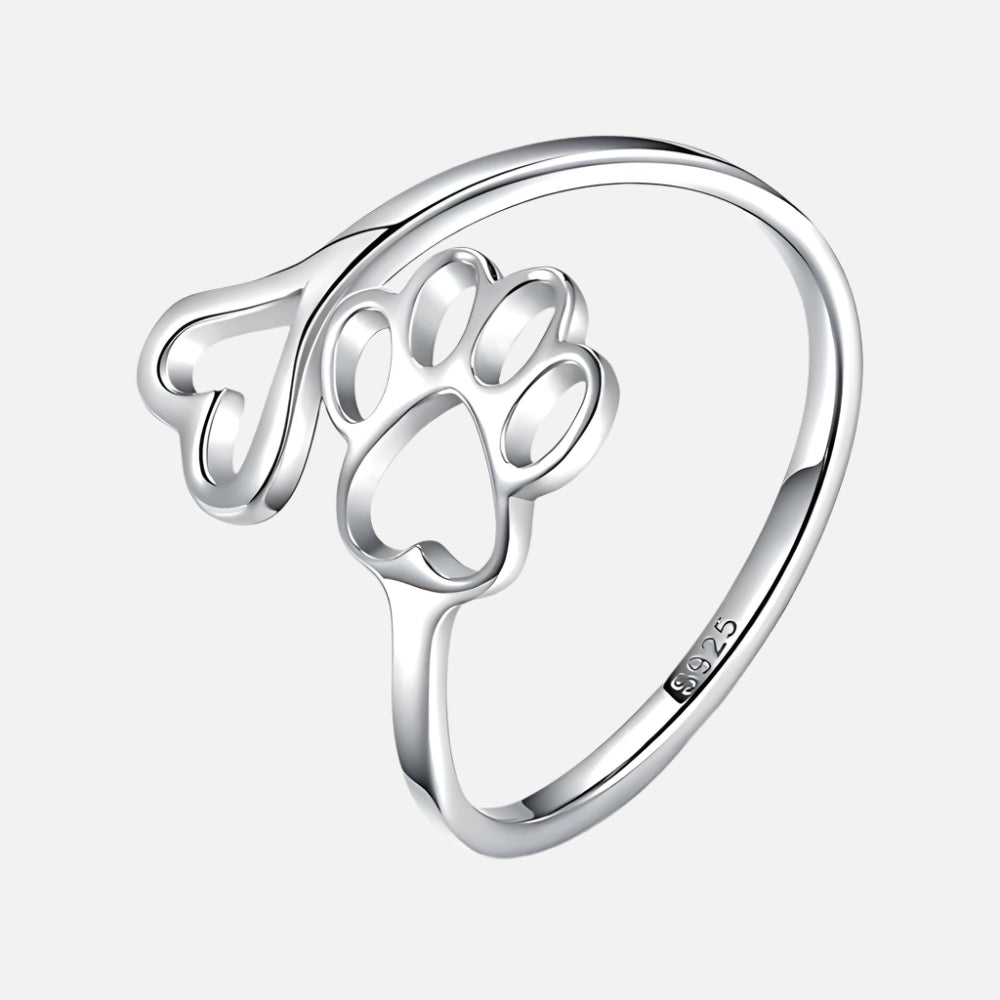 Handmade Paw & Heart Ring – Adjustable Sterling Silver