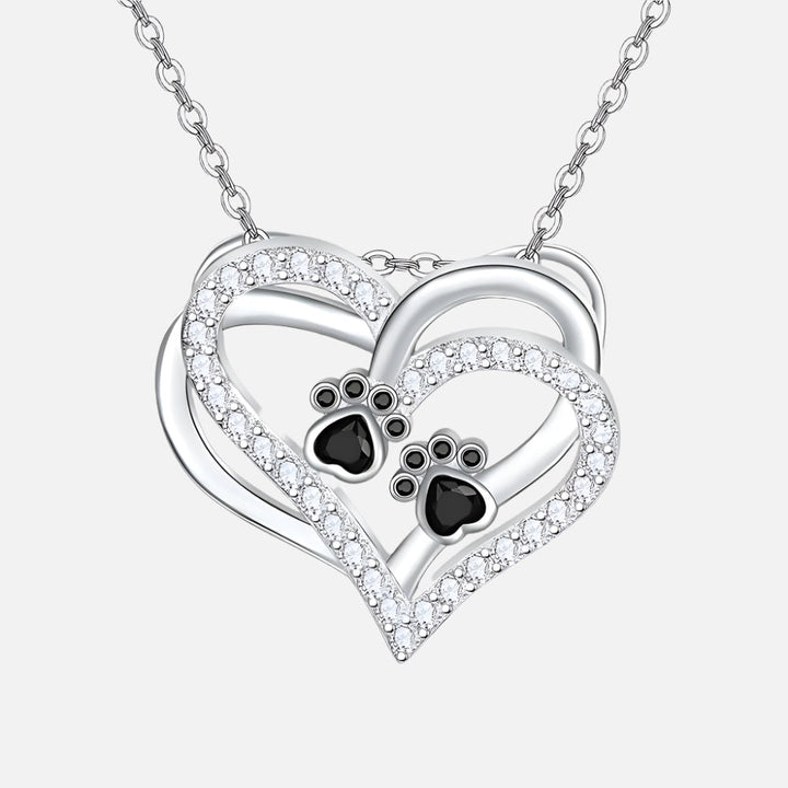 Dog Paw Heart Necklace with Cubic Zirconia