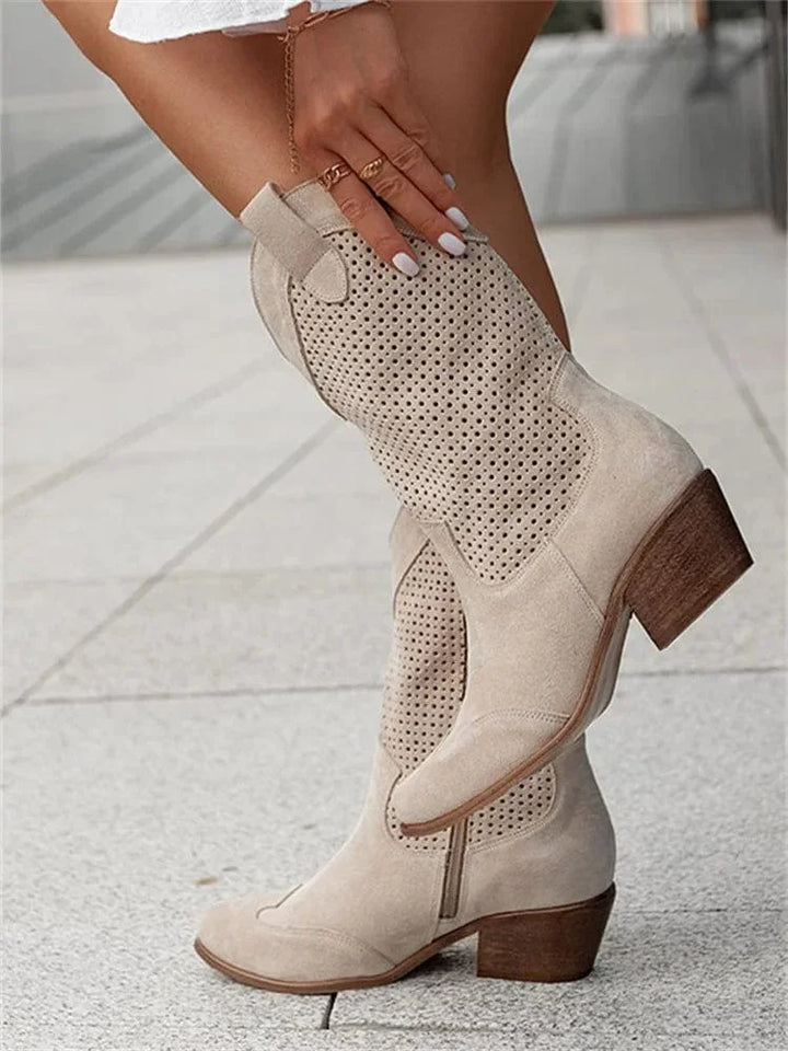 Perforated Block Heel Cowboy Boots