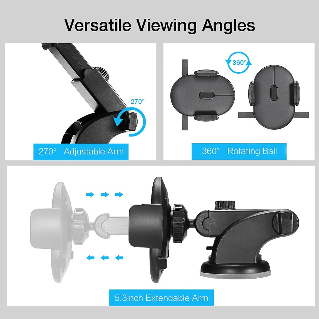 Phone Mount for Car with Telescopic Arm and Suction Cup Base Universal Holder Stand