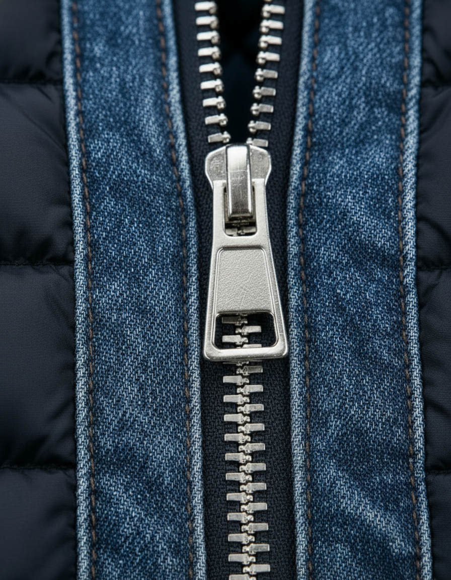 Men's Denim Jacket with Stand Collar and Front Zip, Blue