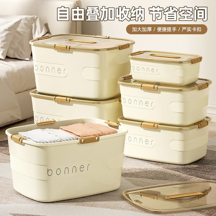 Plastic Storage Bin with Lid and Latch Closures 27 Gallon Stackable Box with Handle